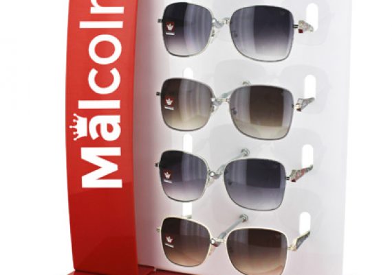ME103 Vermelho – Expositor de balcão para 5 óculos